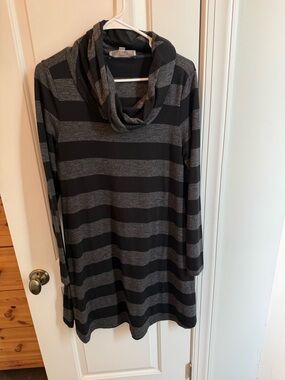 LOFT Black and Gray Striped Cowl Neck Tunic Dress